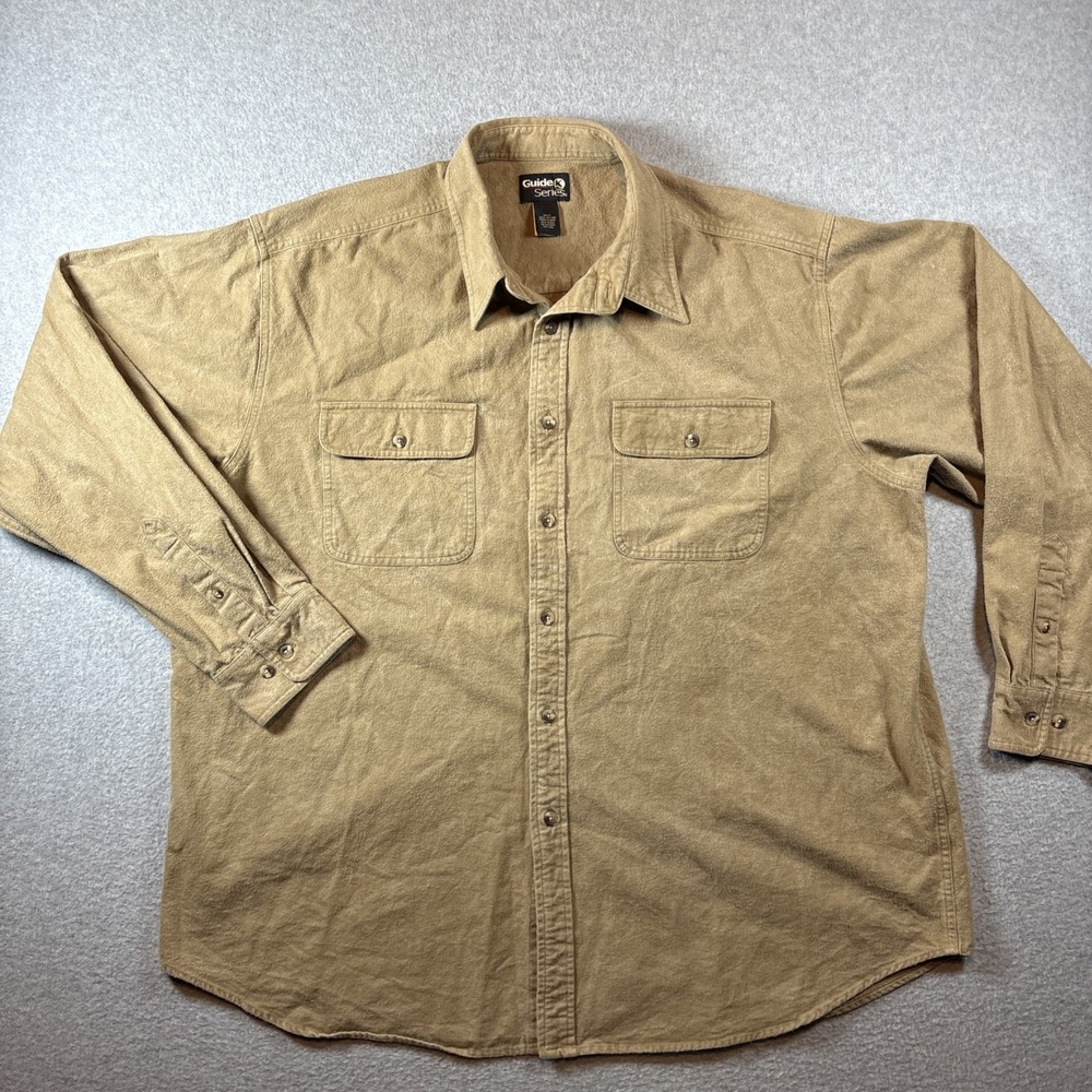Guide Series Flannel Chamois Cloth Shirt Mens Size 2XLT Beige Button Up